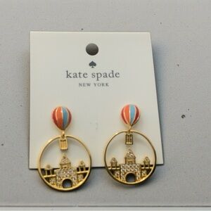 Kate Spade Golden Hot Air Balloon Crystal Castle Drop Earrings-Nickel Free-NEW